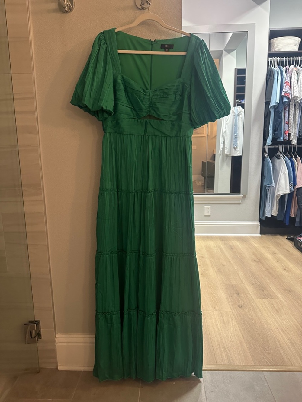 Aqua Emerald Tiered Maxi Dress with Flutter Sleeves